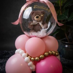 Teddy Bear in a Clear Balloon – Pink Balloon Arrangement